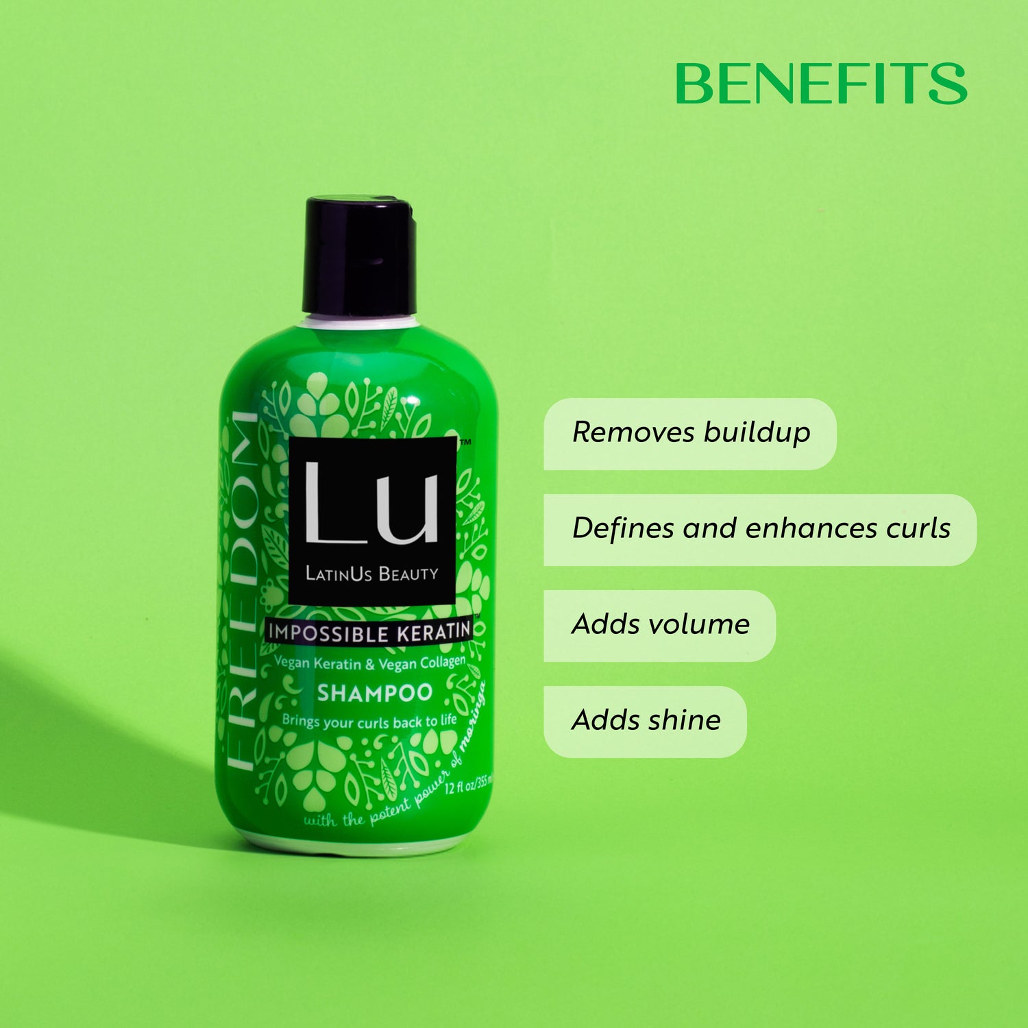 Champú Freedom de 12 oz, con Aceite de Semilla de Moringa e IMPOSSIBLE KERATIN ™